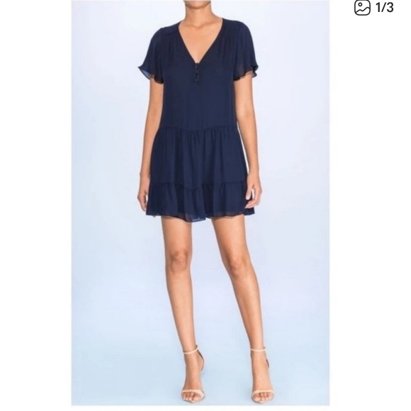 Parker Savannah silk Midnight Blue Ruffled Dress small - Picture 1 of 7